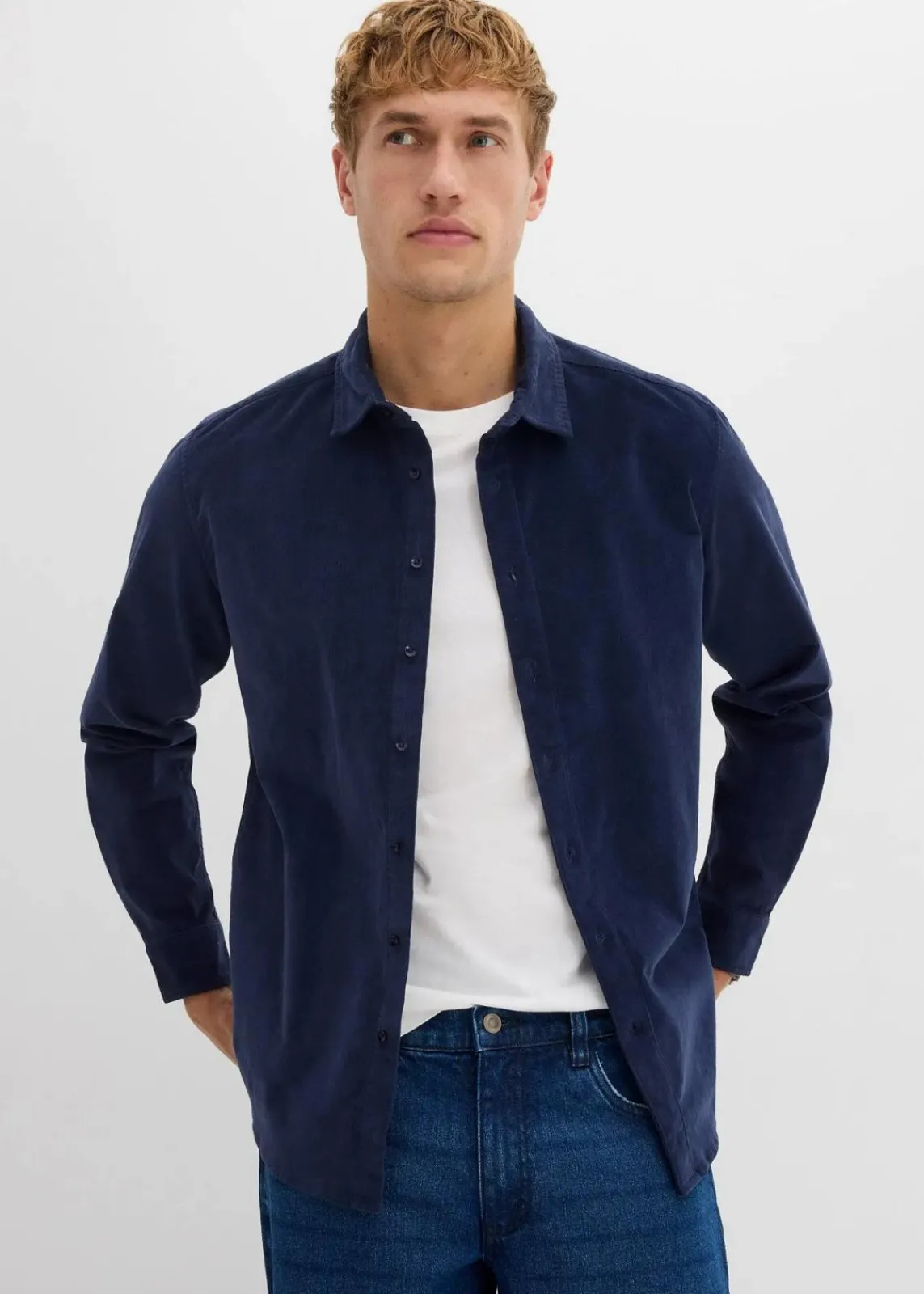 bonprix Große Größen|Hemden|weiches Stretch-Cordhemd aus Bio-Baumwolle dunkelblau