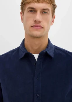 bonprix Große Größen|Hemden|weiches Stretch-Cordhemd aus Bio-Baumwolle dunkelblau