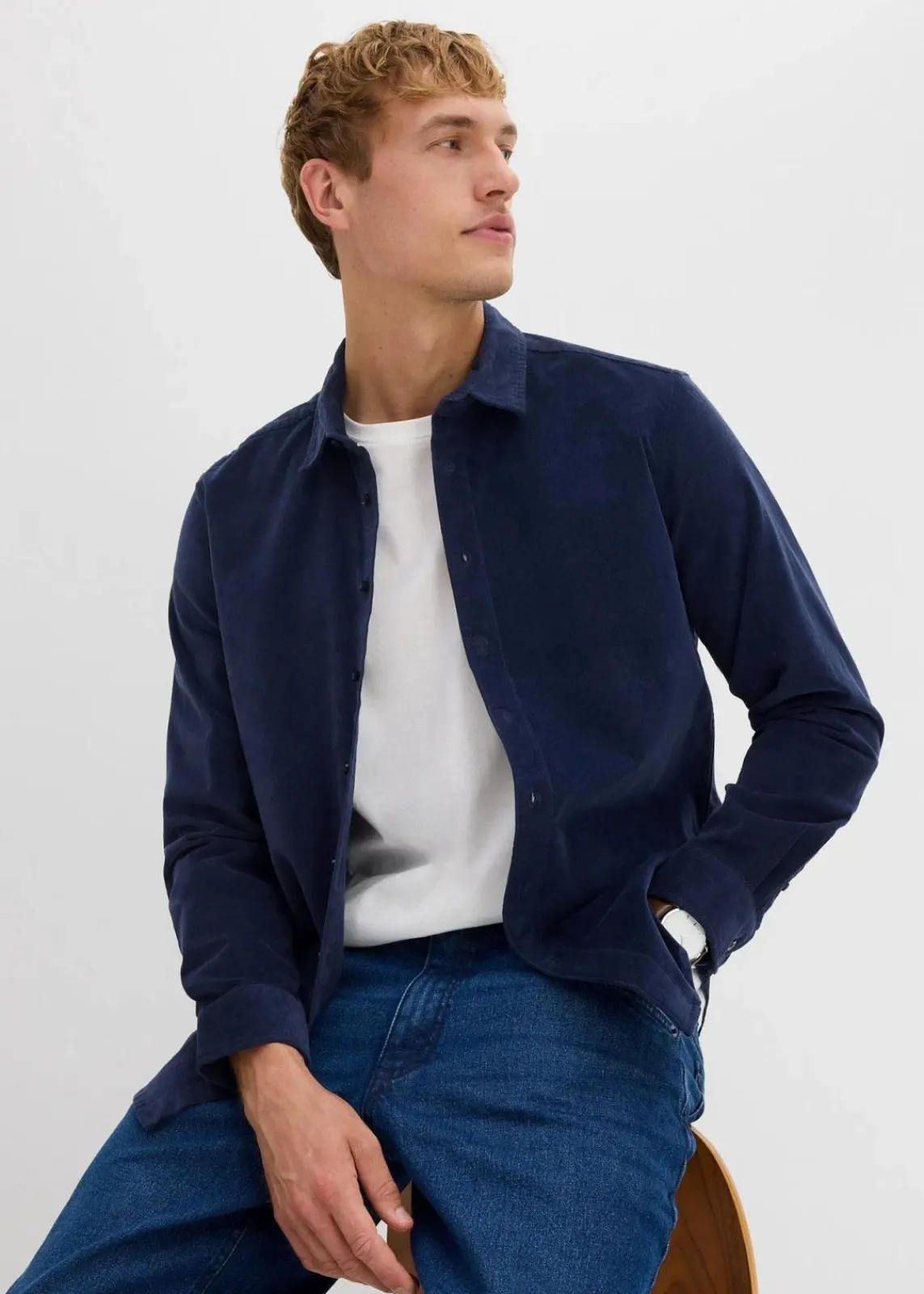 bonprix Große Größen|Hemden|weiches Stretch-Cordhemd aus Bio-Baumwolle dunkelblau