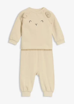 bonprix Hosen & Leggings|Shirts & Pullover|Weiches Sweatshirt und Hose mit Bio-Baumwolle (2-tlg.Set) hellsand/anthrazit meliert