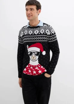 Weihnachtspullover aus weichem Baumwollmix|bonprix Discount