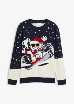bonprix Große Größen|Pullover & Strickjacken|Weihnachtspullover mit Baumwolle dunkelblau/wollweiß