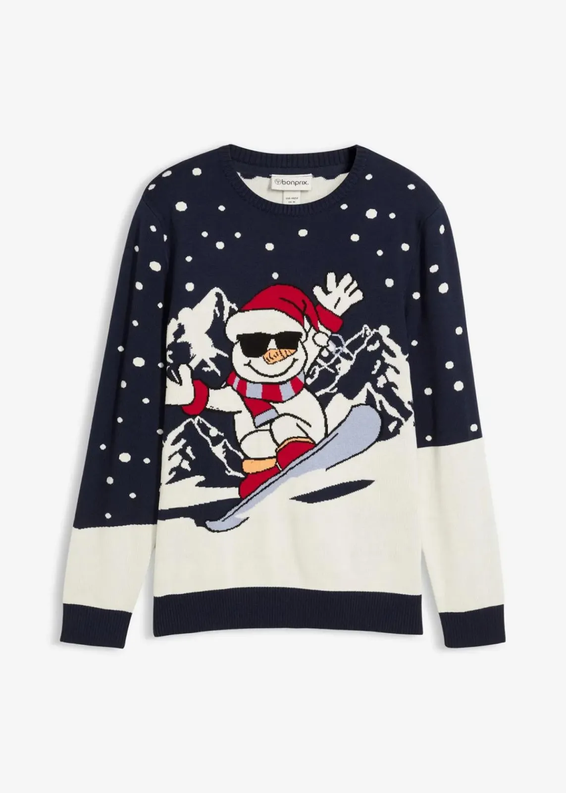 bonprix Große Größen|Pullover & Strickjacken|Weihnachtspullover mit Baumwolle dunkelblau/wollweiß