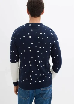 bonprix Große Größen|Pullover & Strickjacken|Weihnachtspullover mit Baumwolle dunkelblau/wollweiß