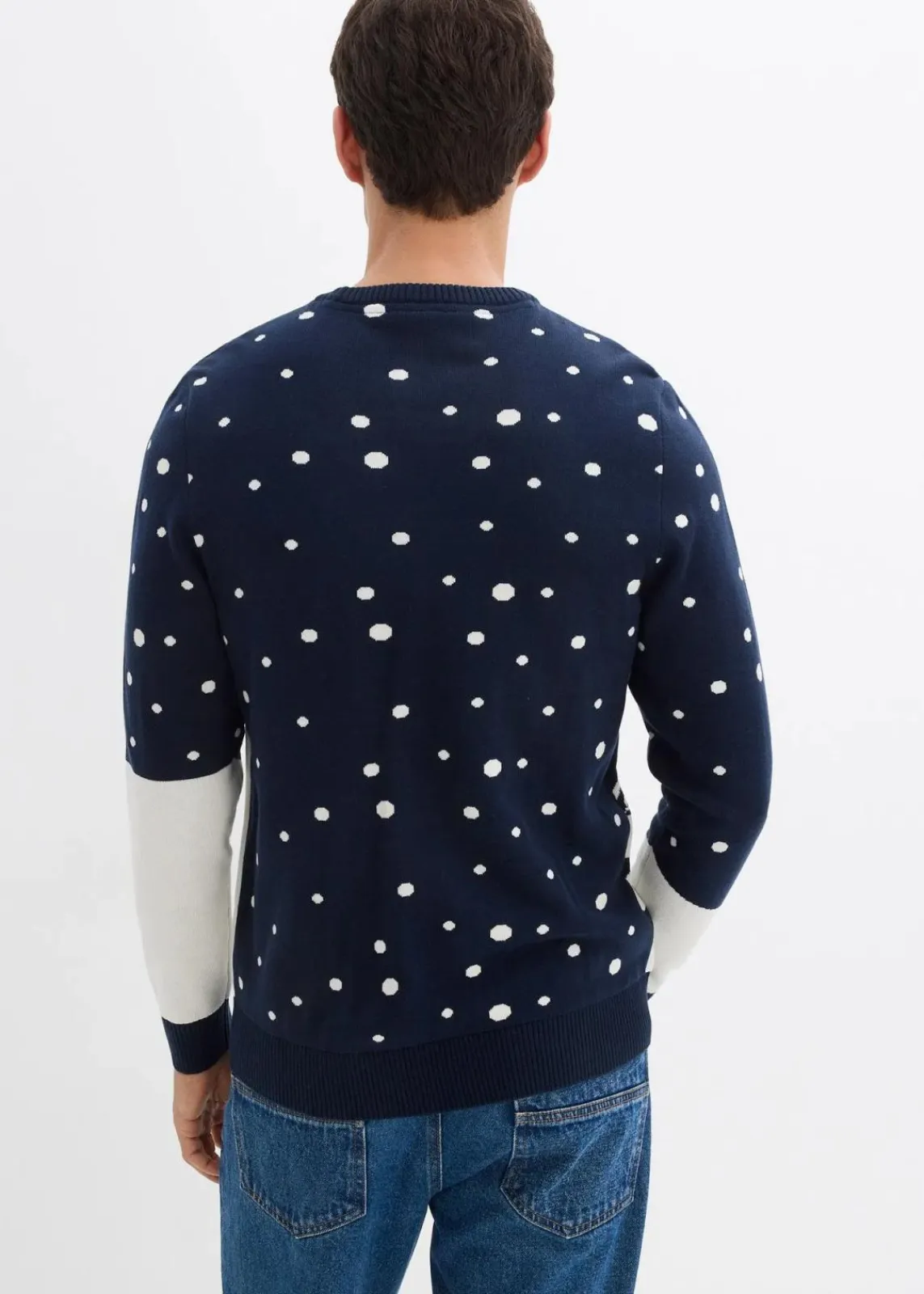 bonprix Große Größen|Pullover & Strickjacken|Weihnachtspullover mit Baumwolle dunkelblau/wollweiß