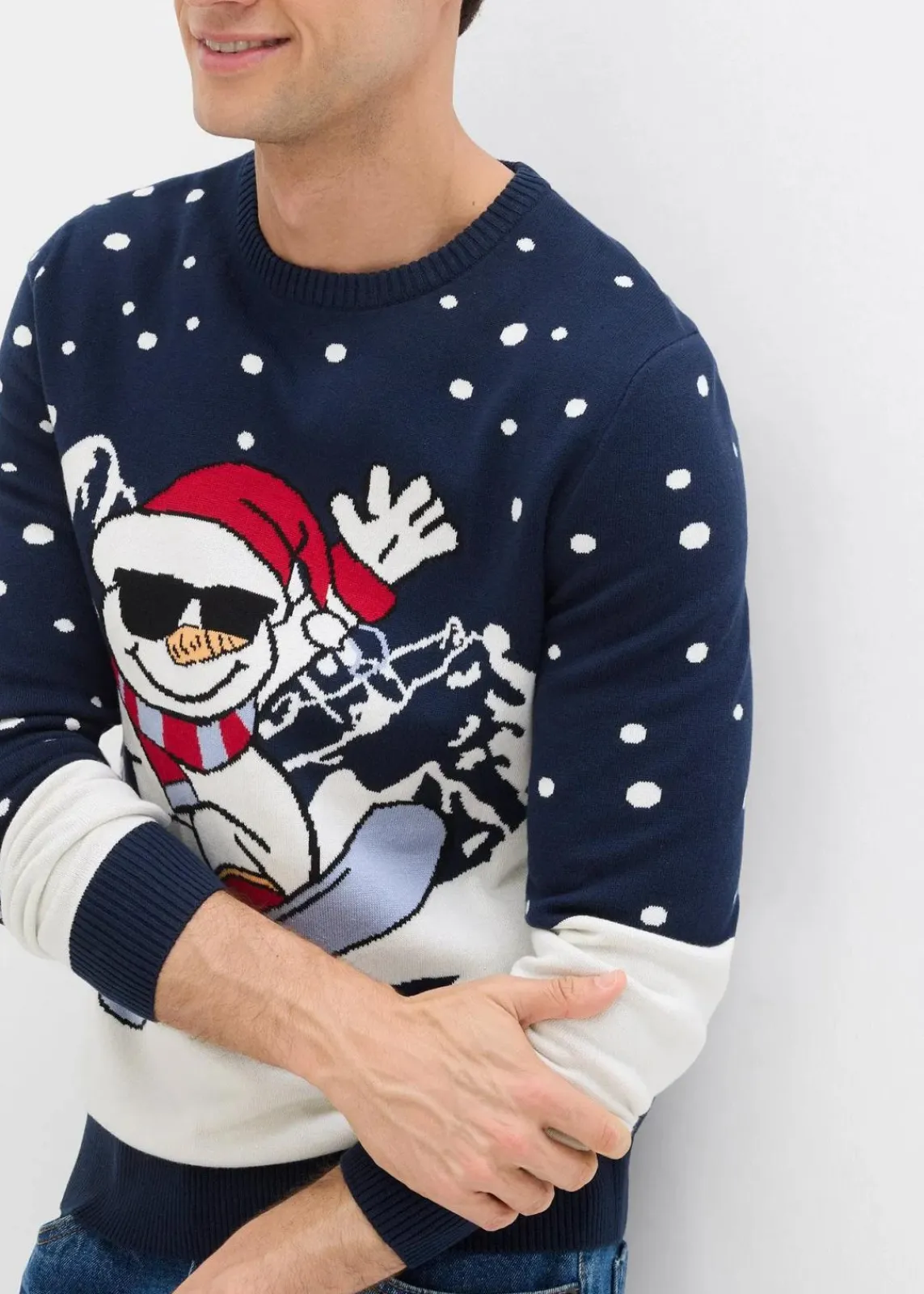 bonprix Große Größen|Pullover & Strickjacken|Weihnachtspullover mit Baumwolle dunkelblau/wollweiß