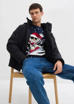 bonprix Große Größen|Pullover & Strickjacken|Weihnachtspullover mit Baumwolle dunkelblau/wollweiß