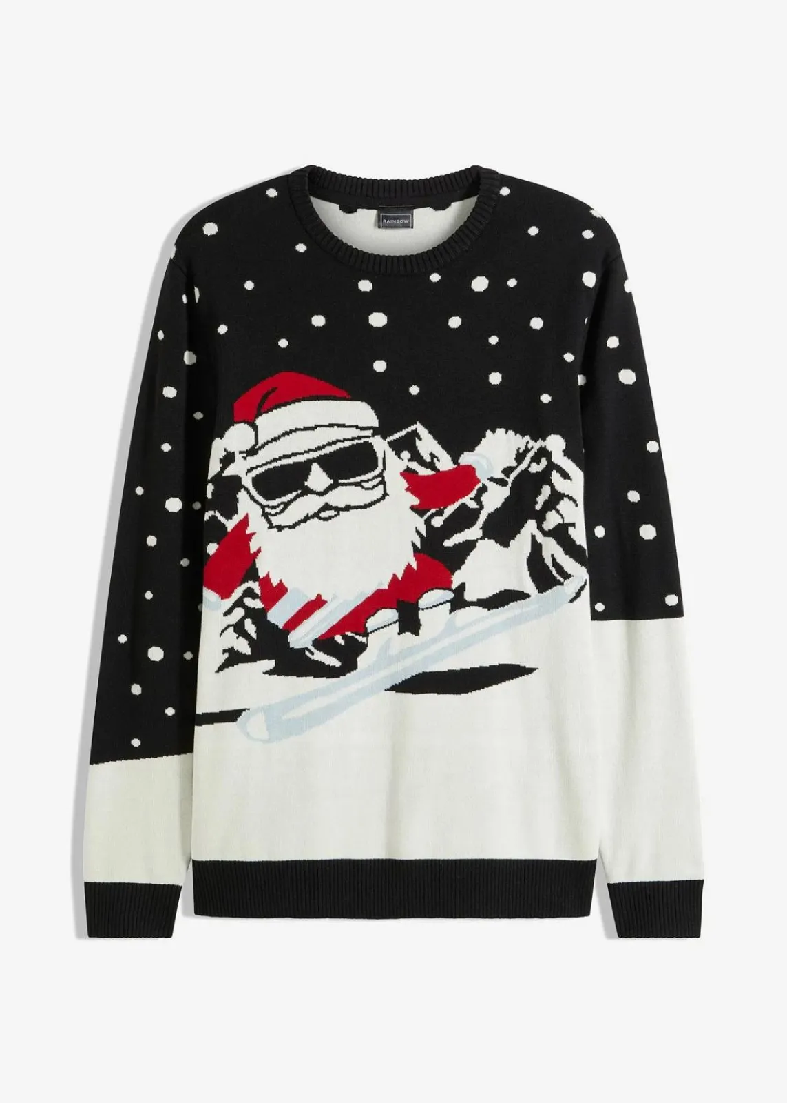 bonprix Pullover & Strickjacken|Große Größen|Weihnachtspullover mit Baumwolle schwarz/wollweiß