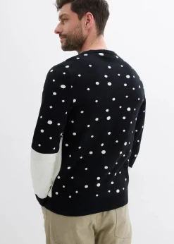 bonprix Pullover & Strickjacken|Große Größen|Weihnachtspullover mit Baumwolle schwarz/wollweiß