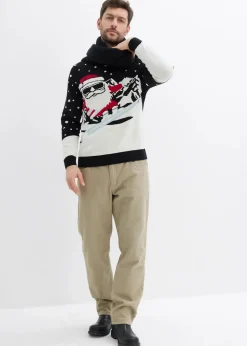bonprix Pullover & Strickjacken|Große Größen|Weihnachtspullover mit Baumwolle schwarz/wollweiß
