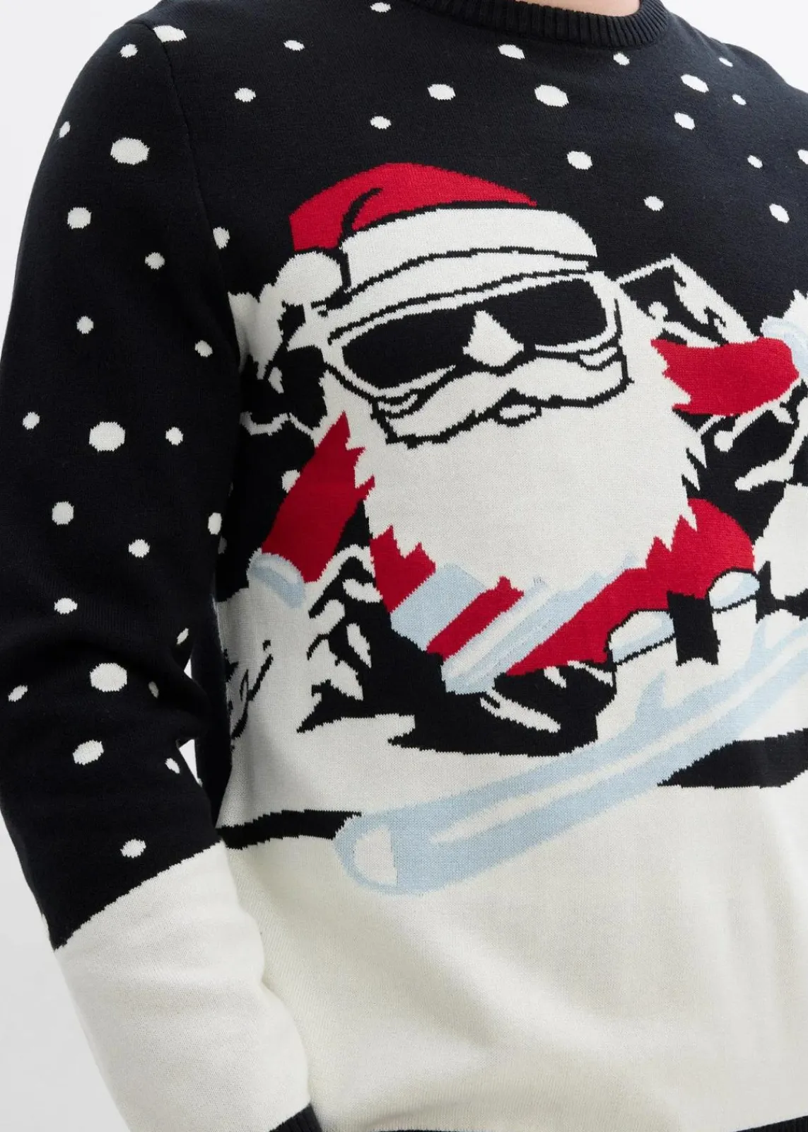 bonprix Pullover & Strickjacken|Große Größen|Weihnachtspullover mit Baumwolle schwarz/wollweiß