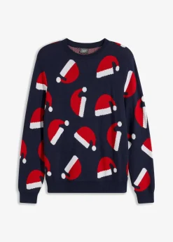 bonprix Pullover & Strickjacken|Große Größen|Weihnachtspullover mit Baumwolle dunkelblau
