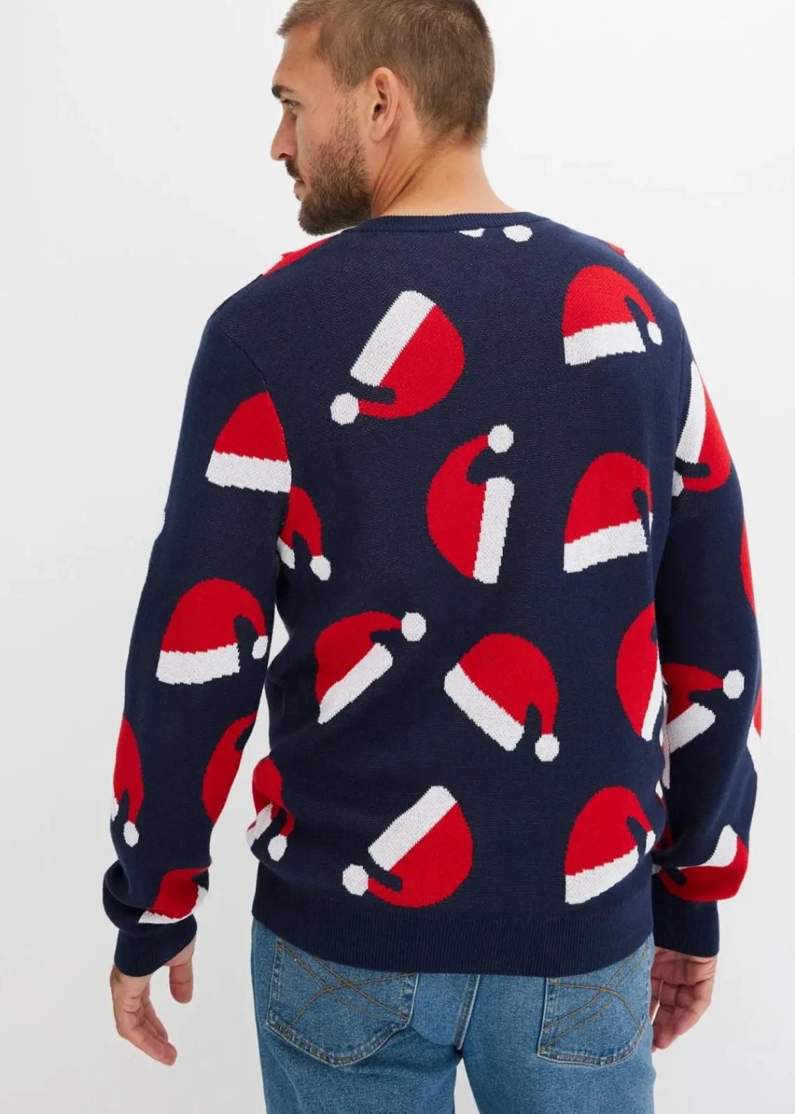 bonprix Pullover & Strickjacken|Große Größen|Weihnachtspullover mit Baumwolle dunkelblau