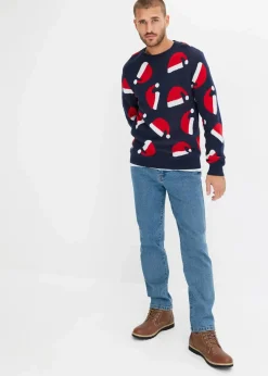 bonprix Pullover & Strickjacken|Große Größen|Weihnachtspullover mit Baumwolle dunkelblau