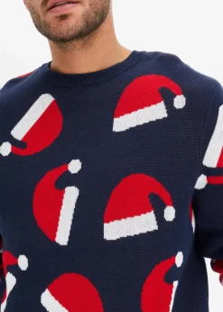 bonprix Pullover & Strickjacken|Große Größen|Weihnachtspullover mit Baumwolle dunkelblau