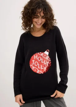 Weihnachtspullover mit Wendepailletten|bonprix Clearance