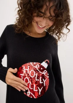 Weihnachtspullover mit Wendepailletten|bonprix Clearance