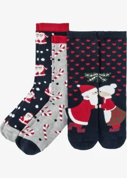 bonprix Socken|Socken|Weihnachtssocken mit Bio-Baumwolle (3er Pack) dunkelblau/hellgrau meliert gemustert
