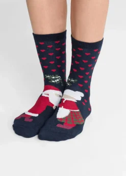 bonprix Socken|Socken|Weihnachtssocken mit Bio-Baumwolle (3er Pack) dunkelblau/hellgrau meliert gemustert