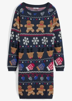 bonprix Bekleidung·Umstandsmode|Kleider|Weihnachts-Strickkleid dunkelblau