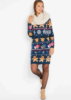 bonprix Bekleidung·Umstandsmode|Kleider|Weihnachts-Strickkleid dunkelblau