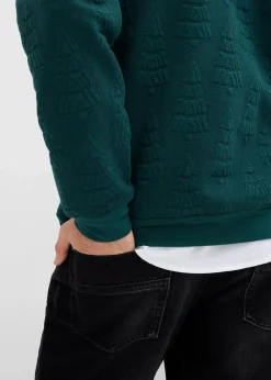 bonprix Große Größen|Sweat|Weihnachtssweatshirt mit Tannenbaummotiv tiefgrün