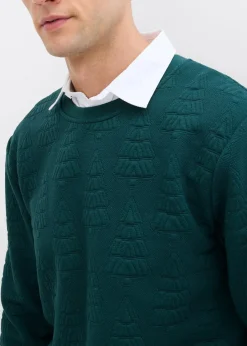 bonprix Große Größen|Sweat|Weihnachtssweatshirt mit Tannenbaummotiv tiefgrün