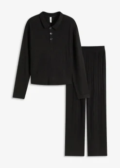 bonprix Wäsche·Homewear|Wäsche·Nachtwäsche|Weit geschnittener Loungewear Hausanzug aus weicher Rippe schwarz