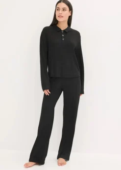 bonprix Wäsche·Homewear|Wäsche·Nachtwäsche|Weit geschnittener Loungewear Hausanzug aus weicher Rippe schwarz