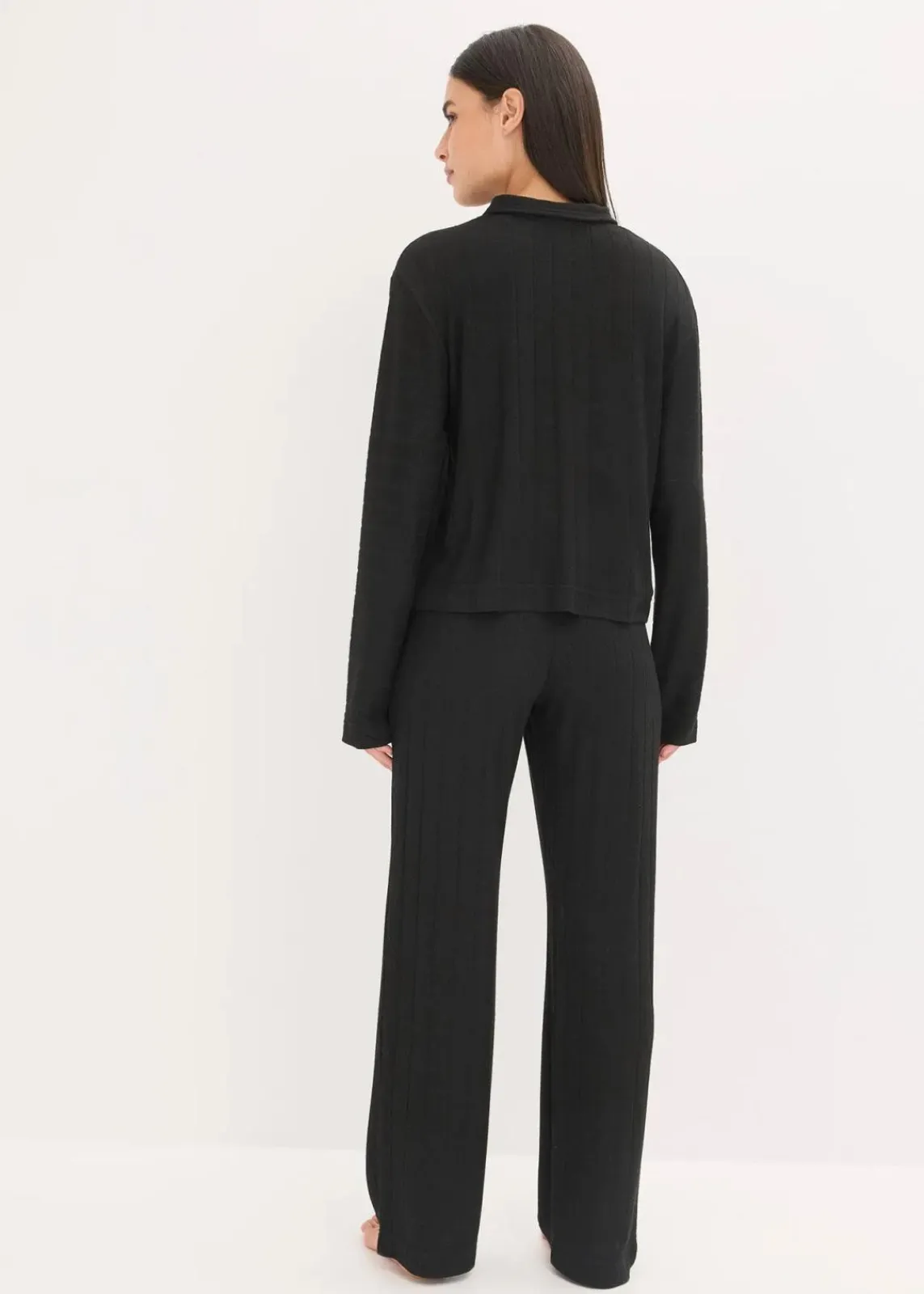 bonprix Wäsche·Homewear|Wäsche·Nachtwäsche|Weit geschnittener Loungewear Hausanzug aus weicher Rippe schwarz