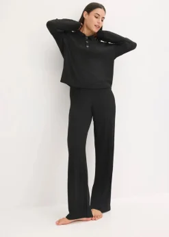 bonprix Wäsche·Homewear|Wäsche·Nachtwäsche|Weit geschnittener Loungewear Hausanzug aus weicher Rippe schwarz