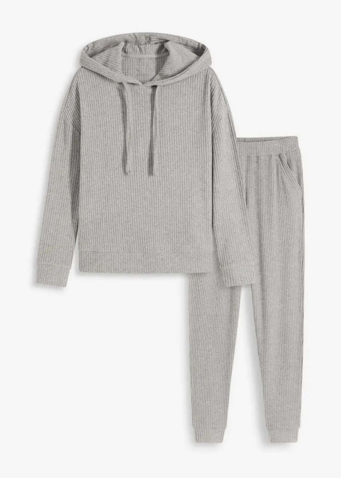 bonprix Wäsche·Homewear|Wäsche·Nachtwäsche|Weit geschnittener Loungewear Hausanzug aus weicher Rippe grau meliert