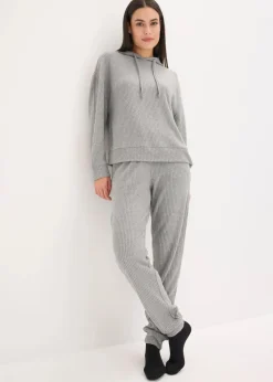 bonprix Wäsche·Homewear|Wäsche·Nachtwäsche|Weit geschnittener Loungewear Hausanzug aus weicher Rippe grau meliert
