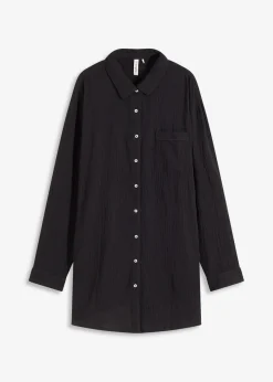 bonprix Wäsche·Homewear|Bekleidung·Strickmode|Weit geschnittenes Loungewear Nachthemd aus Musselin schwarz