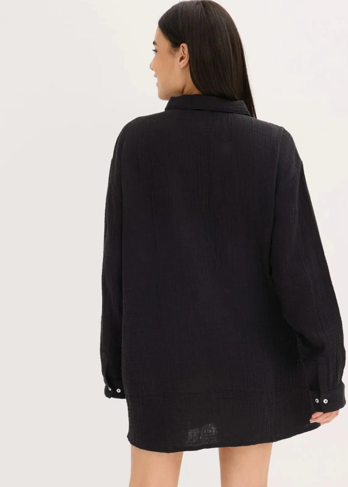 bonprix Wäsche·Homewear|Bekleidung·Strickmode|Weit geschnittenes Loungewear Nachthemd aus Musselin schwarz