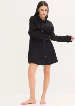 bonprix Wäsche·Homewear|Bekleidung·Strickmode|Weit geschnittenes Loungewear Nachthemd aus Musselin schwarz