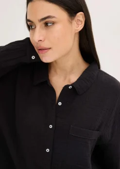 bonprix Wäsche·Homewear|Bekleidung·Strickmode|Weit geschnittenes Loungewear Nachthemd aus Musselin schwarz