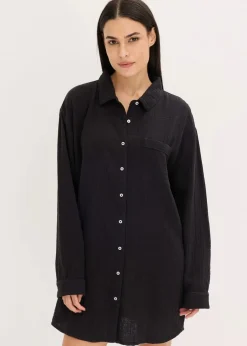 bonprix Wäsche·Homewear|Bekleidung·Strickmode|Weit geschnittenes Loungewear Nachthemd aus Musselin schwarz