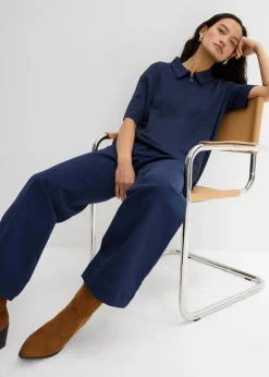 bonprix Bekleidung·Kleider|Zweiteiler & Sets|Weite 7/8 Hose aus elastischem Bio-Baumwoll-Mix dunkelblau