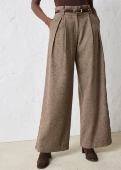 bonprix Bekleidung·Kleider|Premium|Weite Bundfaltenhose mit weichem Wollanteil dunkelbraun meliert