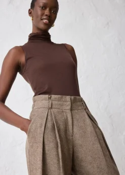 bonprix Bekleidung·Kleider|Premium|Weite Bundfaltenhose mit weichem Wollanteil dunkelbraun meliert