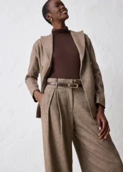 bonprix Bekleidung·Kleider|Premium|Weite Bundfaltenhose mit weichem Wollanteil dunkelbraun meliert