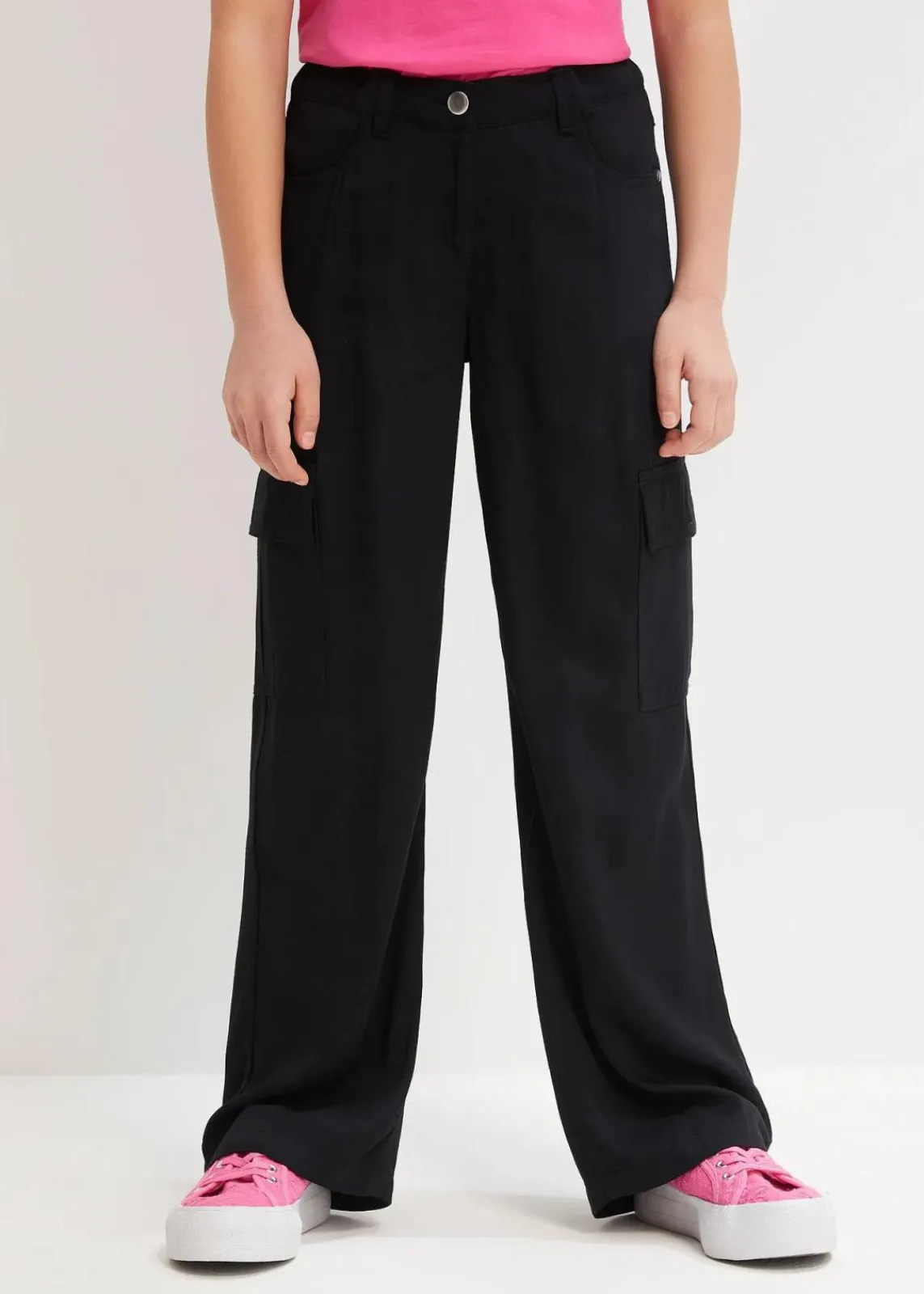 bonprix Mädchen 9-16 Jahre·Hosen & Leggings|Weite Cargohose aus fließender Viskose schwarz