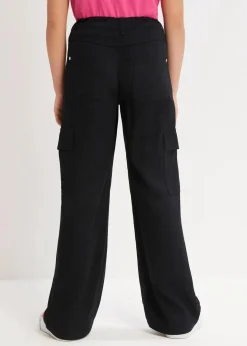bonprix Mädchen 9-16 Jahre·Hosen & Leggings|Weite Cargohose aus fließender Viskose schwarz