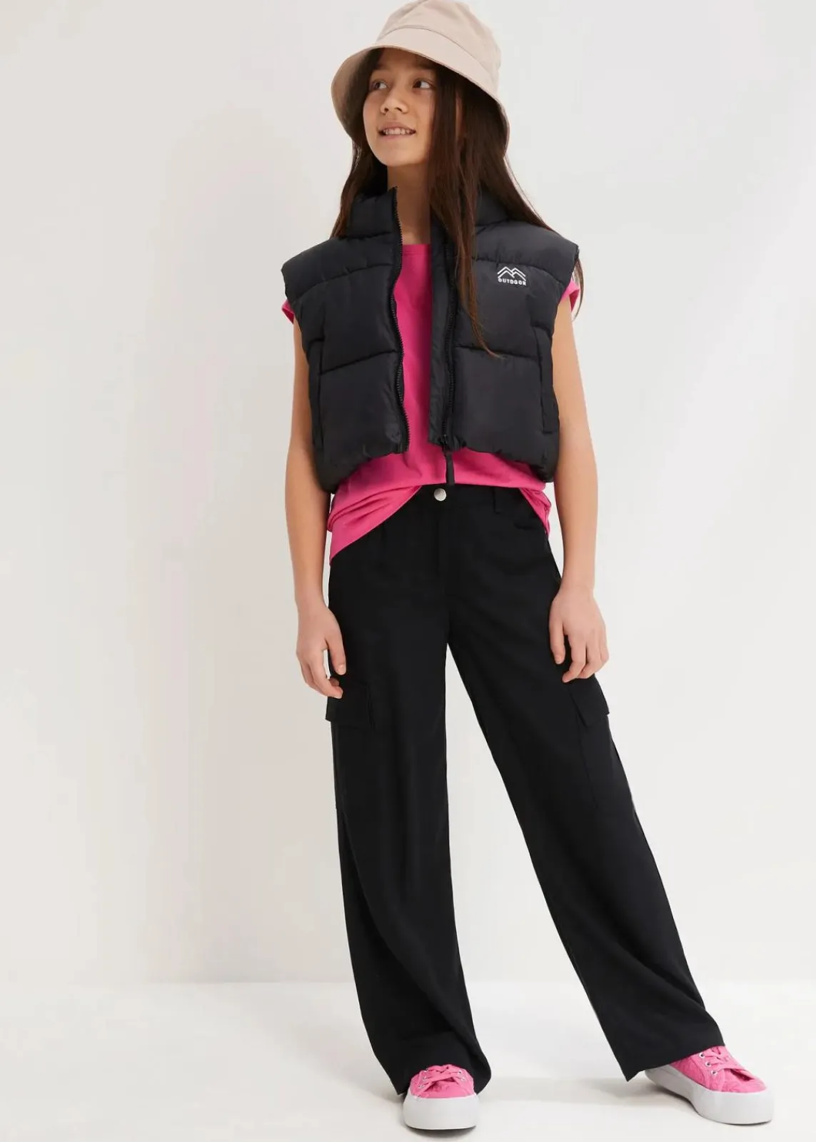 bonprix Mädchen 9-16 Jahre·Hosen & Leggings|Weite Cargohose aus fließender Viskose schwarz