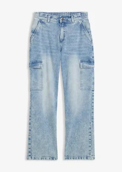 bonprix Mädchen 9-16 Jahre·Jeans|Weite Cargo-Jeans Mid Waist eisblau denim