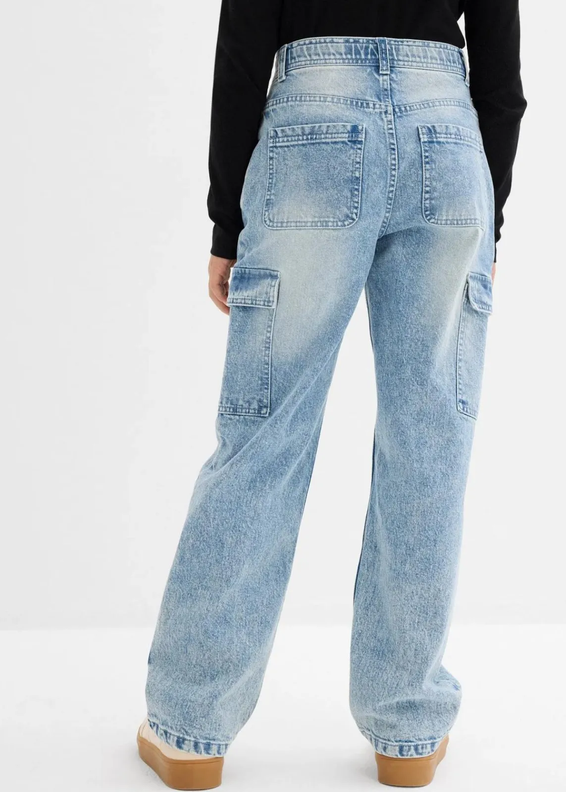 bonprix Mädchen 9-16 Jahre·Jeans|Weite Cargo-Jeans Mid Waist eisblau denim