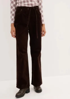 bonprix Bekleidung·Kleider|Hosen|Weite Cordhose mit Bindegürtel dunkelbraun