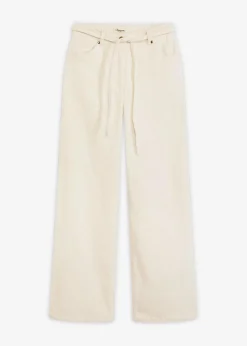 bonprix Hosen|Bekleidung·Kleider|Weite Cordhose mit Bindegürtel perlweiß