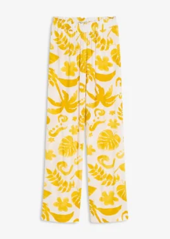 bonprix Bekleidung·Kleider|Hosen|Weite Hose aus strukturierter Viskose weiß/lemoncurry floral
